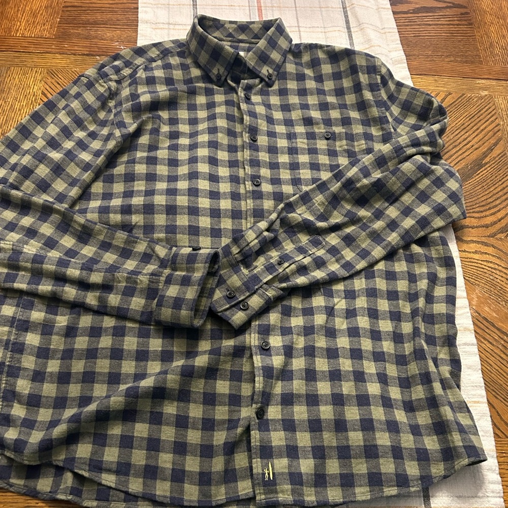 Johnnie-O Hangin' Out Green Blue Plaid Flannel Shirt Mens Size XL 100% Cotton